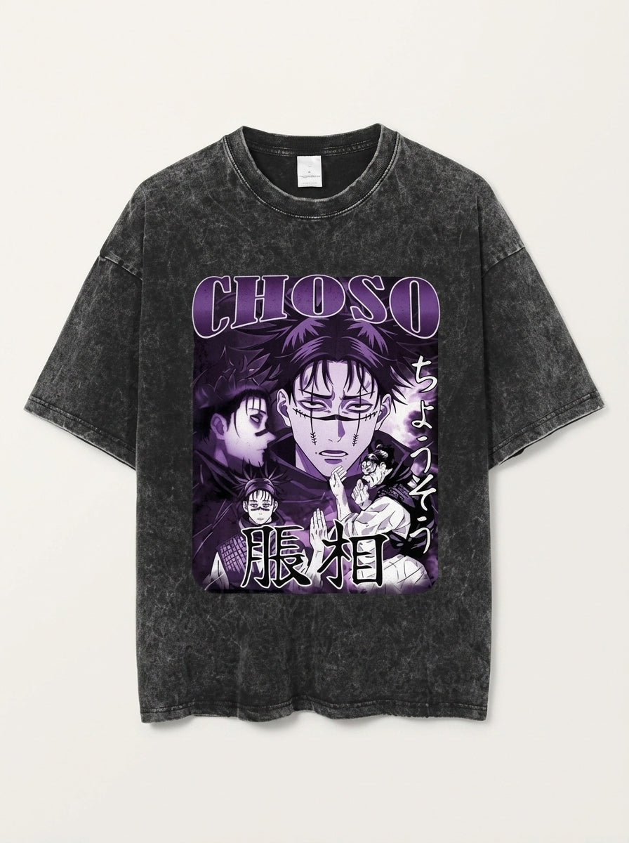 Vintage Washable T-Shirt - Streetwear Anime Graphic angle perspective shot — washed cotton t-shirt | Tempus Arc premium anime streetwear
