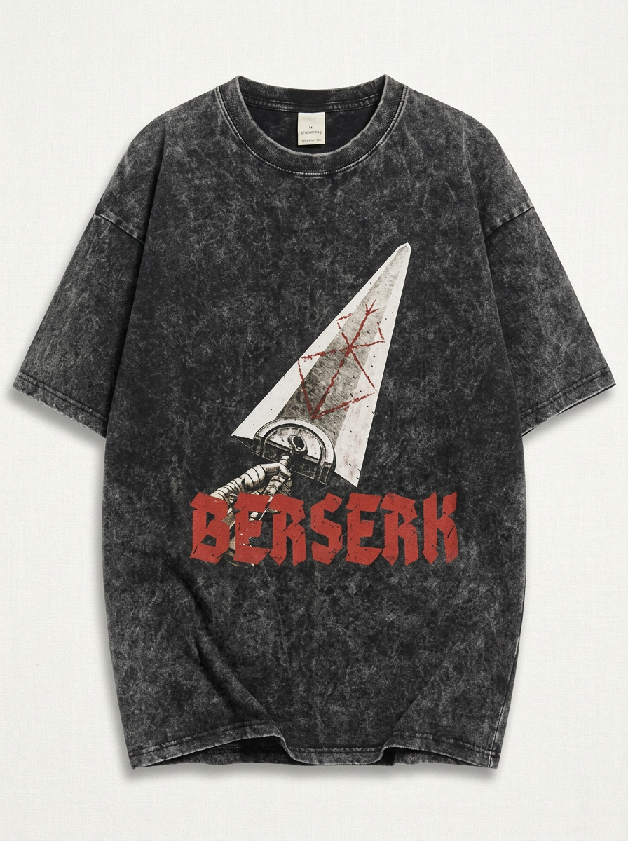 Vintage Washable T-Shirt - Streetwear Anime Graphic angle perspective shot — washed cotton t-shirt | Tempus Arc premium anime streetwear