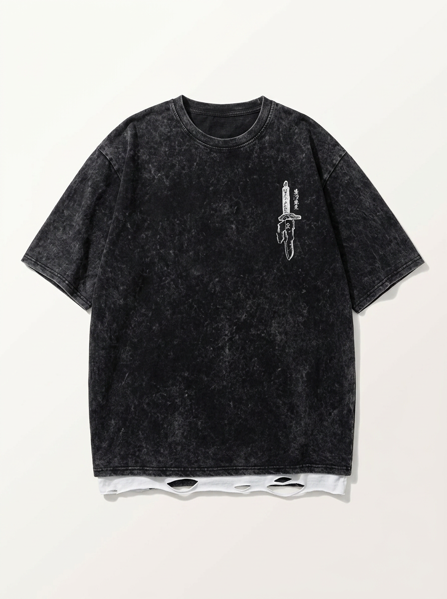 Vintage Washable T-Shirt - Streetwear Anime Graphic angle perspective shot — washed cotton t-shirt | Tempus Arc premium anime streetwear