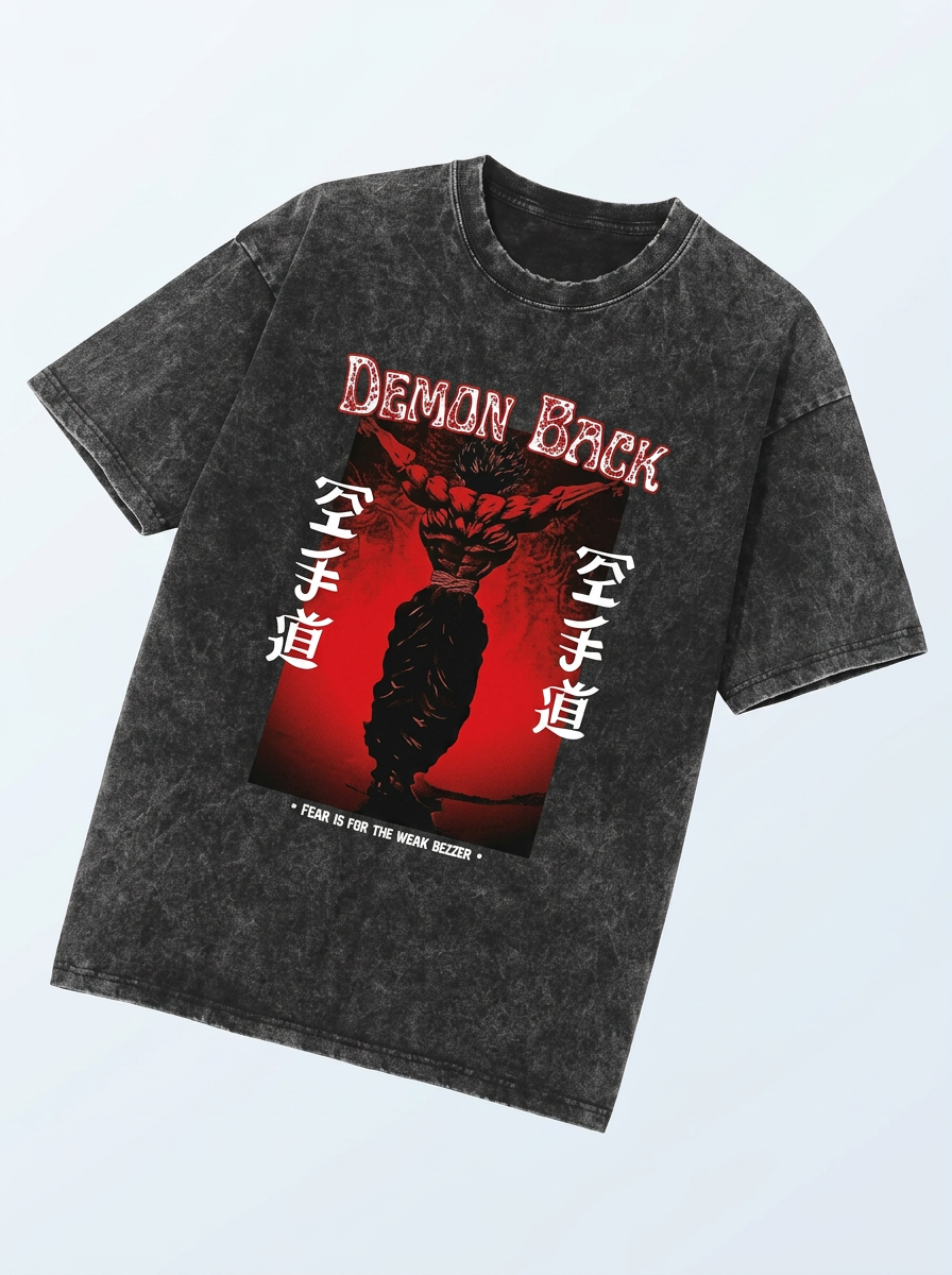 Vintage Washable T-Shirt - Streetwear Anime Graphic angle perspective shot — washed cotton t-shirt | Tempus Arc premium anime streetwear