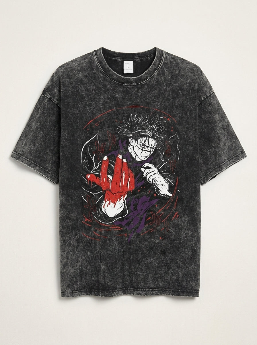 Vintage Washable T-Shirt - Streetwear Anime Graphic angle perspective shot — washed cotton t-shirt | Tempus Arc premium anime streetwear