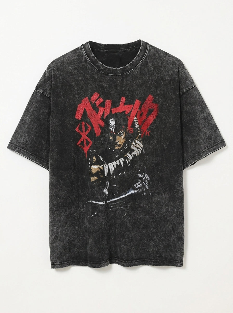 Vintage Washable T-Shirt - Streetwear Anime Graphic angle perspective shot — washed cotton t-shirt | Tempus Arc premium anime streetwear