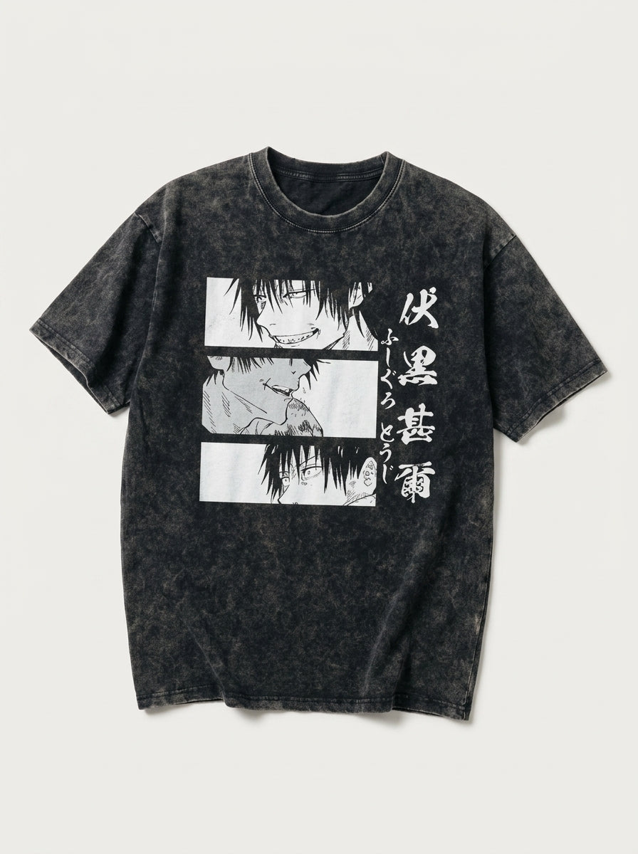 Vintage Washable T-Shirt - Streetwear Anime Graphic angle perspective shot — washed cotton t-shirt | Tempus Arc premium anime streetwear