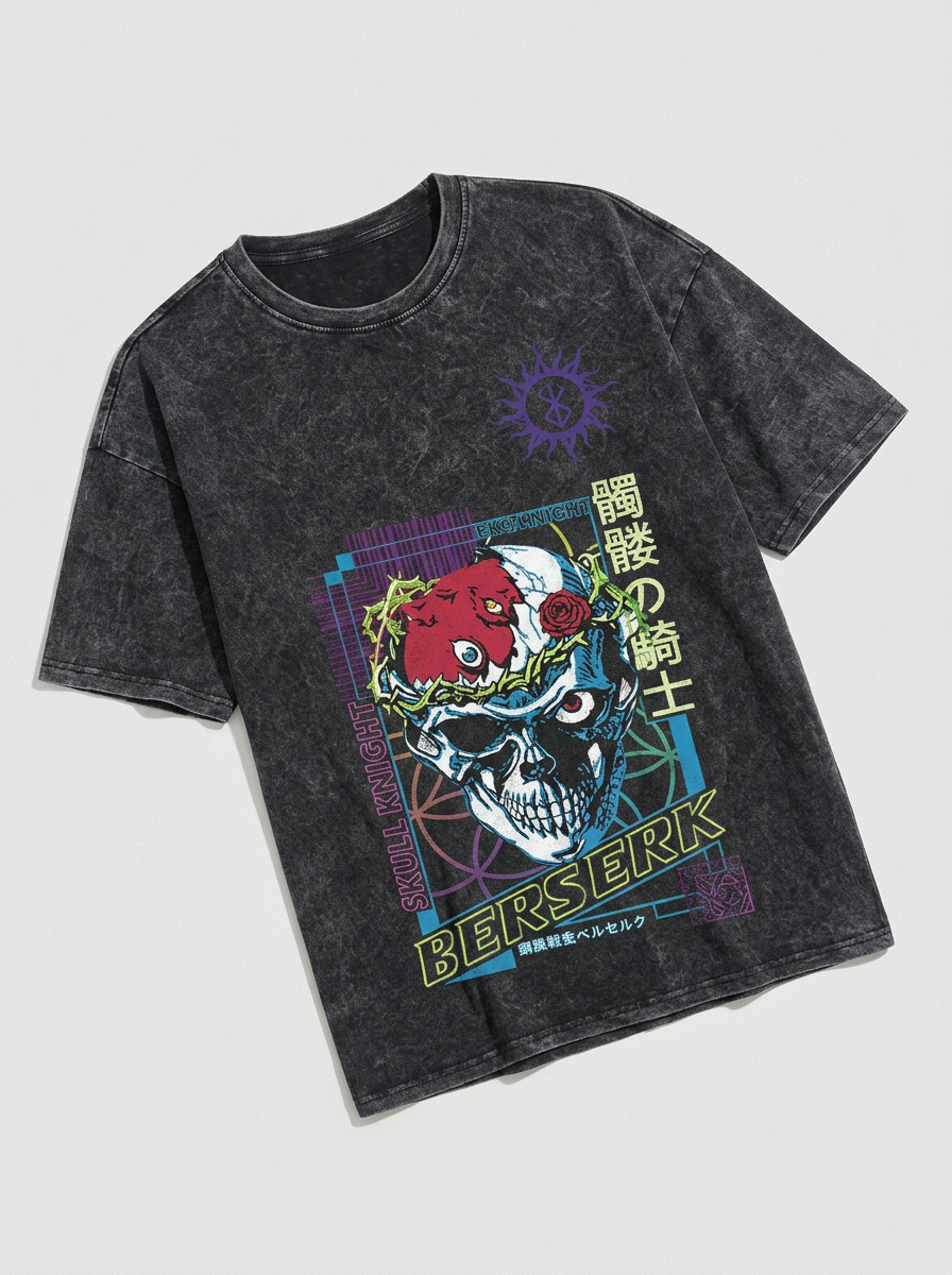 Vintage Washable T-Shirt - Streetwear Anime Graphic angle perspective shot — washed cotton t-shirt | Tempus Arc premium anime streetwear