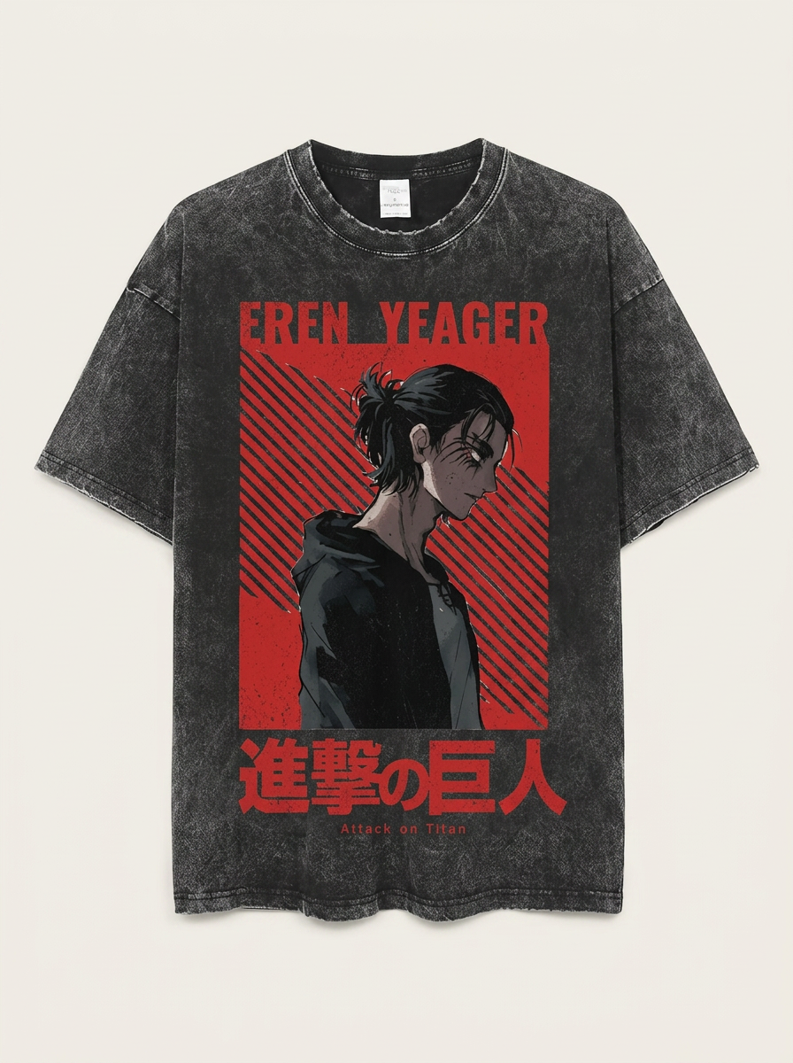 Vintage Washable T-Shirt - Streetwear Anime Graphic angle perspective shot — washed cotton t-shirt | Tempus Arc premium anime streetwear