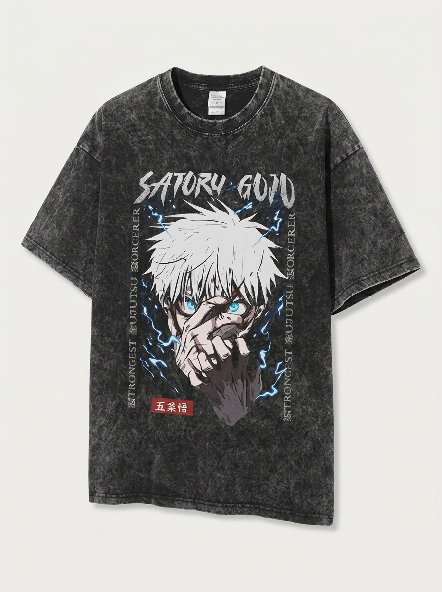 Vintage Washable T-Shirt - Streetwear Anime Graphic angle perspective shot — washed cotton t-shirt | Tempus Arc premium anime streetwear