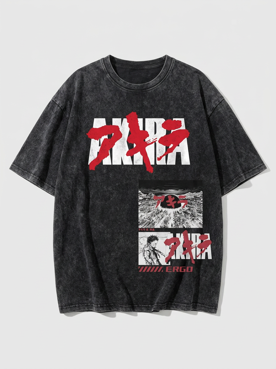 Vintage Washable T-Shirt - Streetwear Anime Graphic angle perspective shot — washed cotton t-shirt | Tempus Arc premium anime streetwear