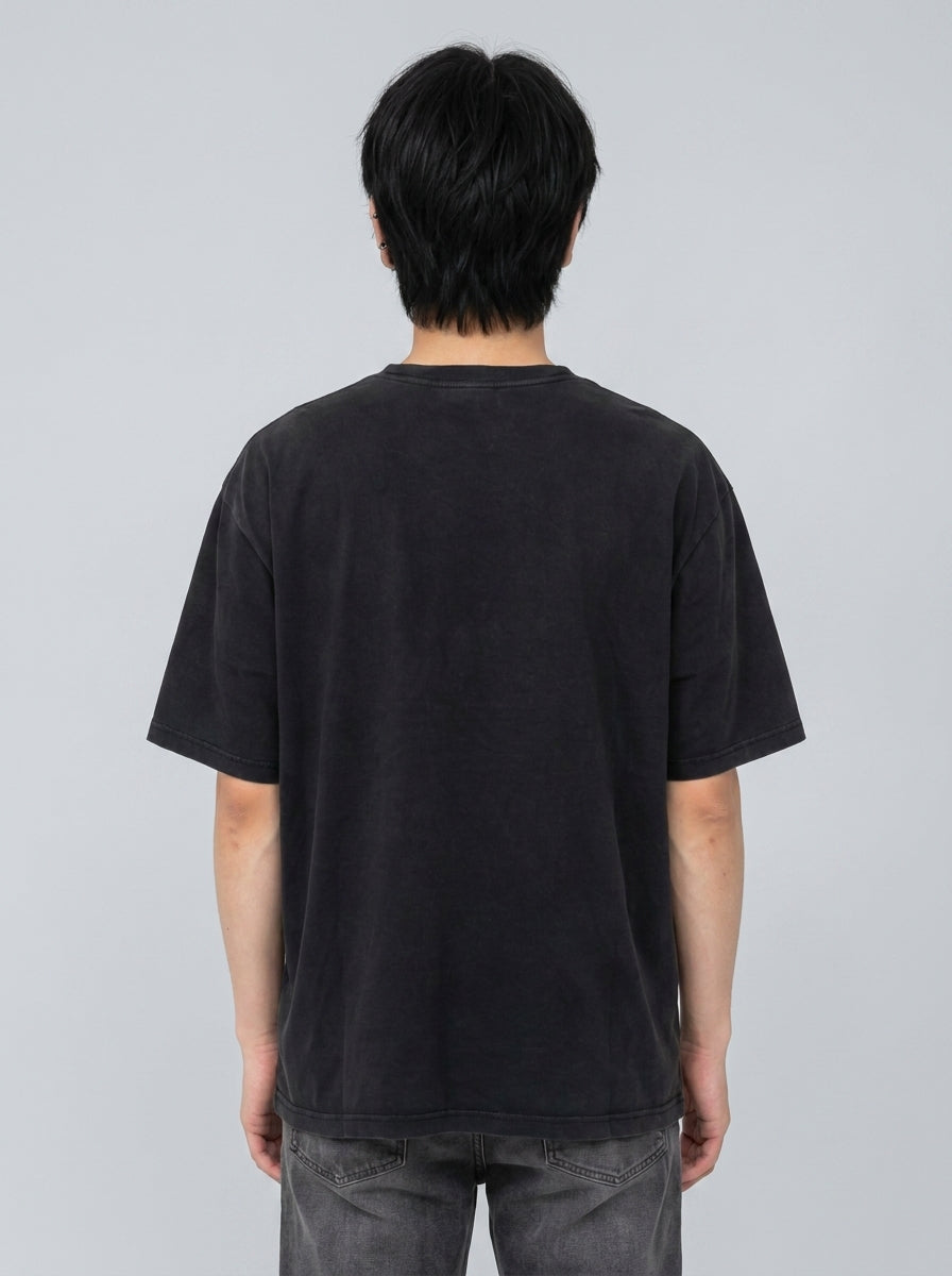 Back view of washed black oversized t-shirt | Tempus Arc premium anime streetwear streetwear