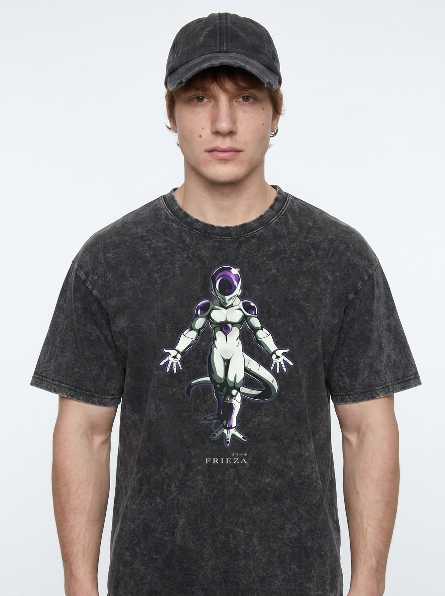 Washed Black Dragon Ball Anime T-shirt for Summer Fashion model frontal central — washed black t-shirt | Tempus Arc premium anime streetwear