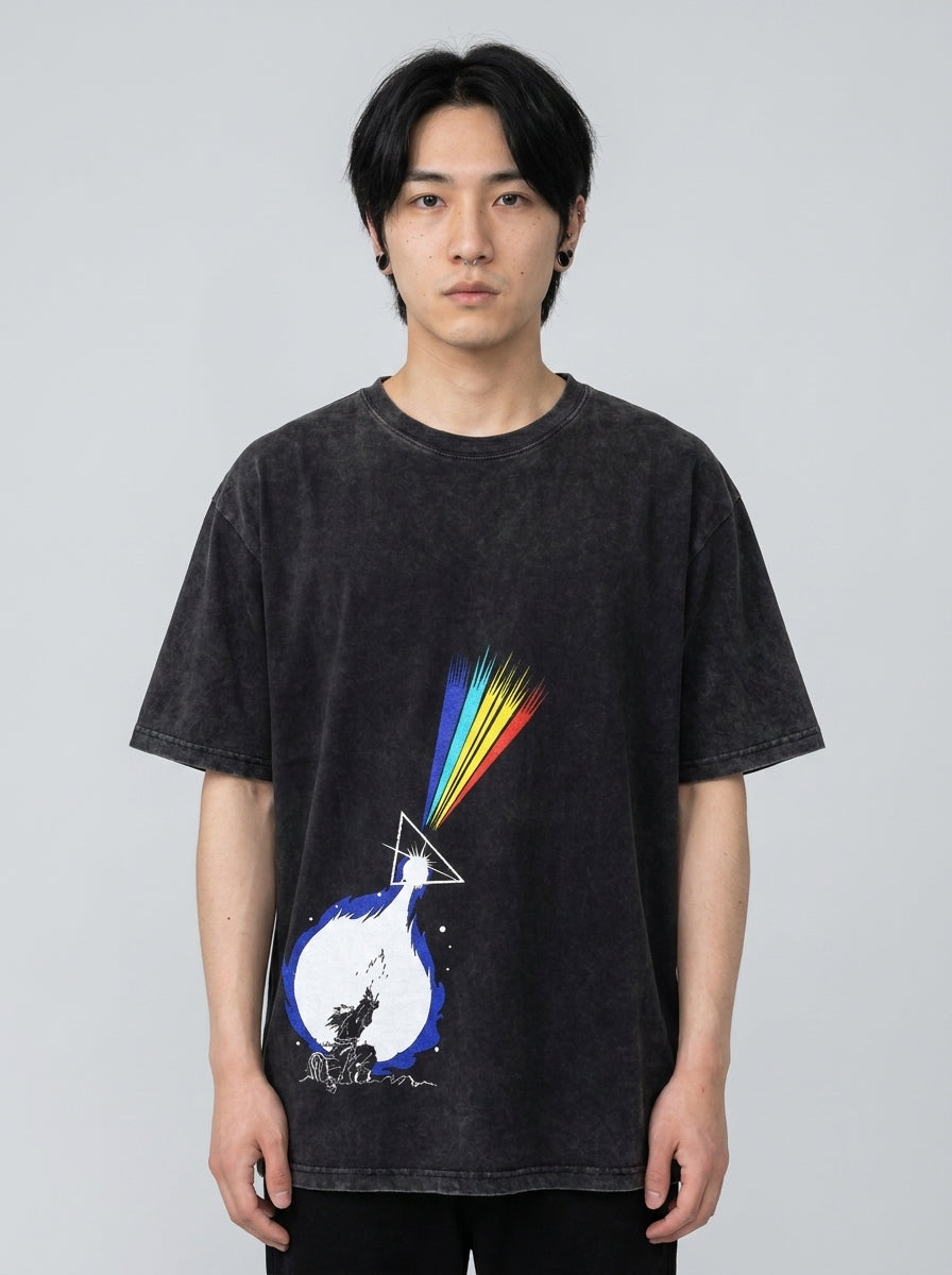 Washed Black Dragon Ball Anime T-shirt for Summer Fashion model frontal central — washed black t-shirt | Tempus Arc premium anime streetwear