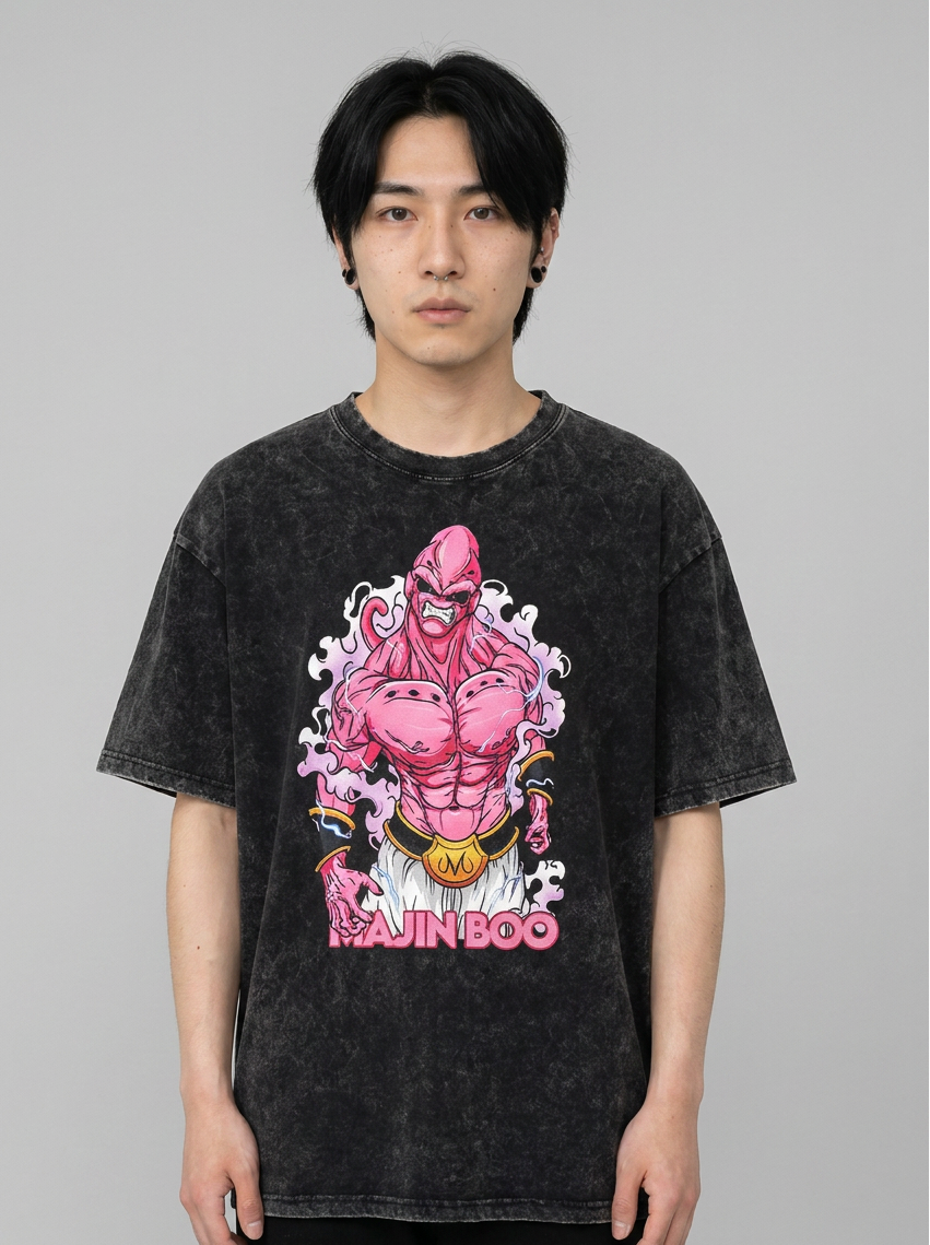 Washed Black Dragon Ball Anime T-shirt for Summer Fashion full body model — oversized boxed t-shirt | Tempus Arc premium anime streetwear