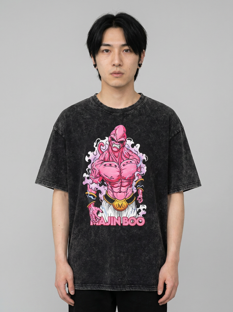 Washed Black Dragon Ball Anime T-shirt for Summer Fashion full body model — oversized boxed t-shirt | Tempus Arc premium anime streetwear