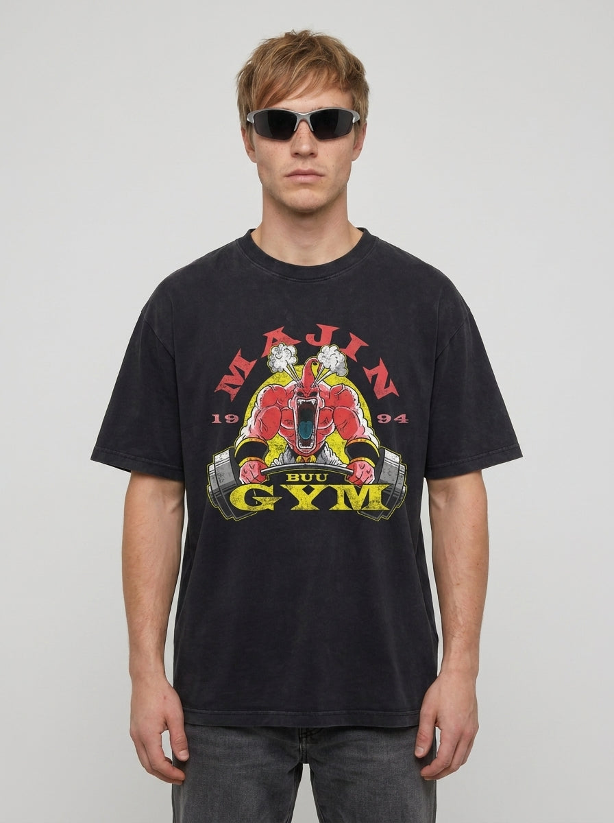 Washed Black Dragon Ball Anime T-shirt for Summer Fashion full body model — oversized boxed t-shirt | Tempus Arc premium anime streetwear