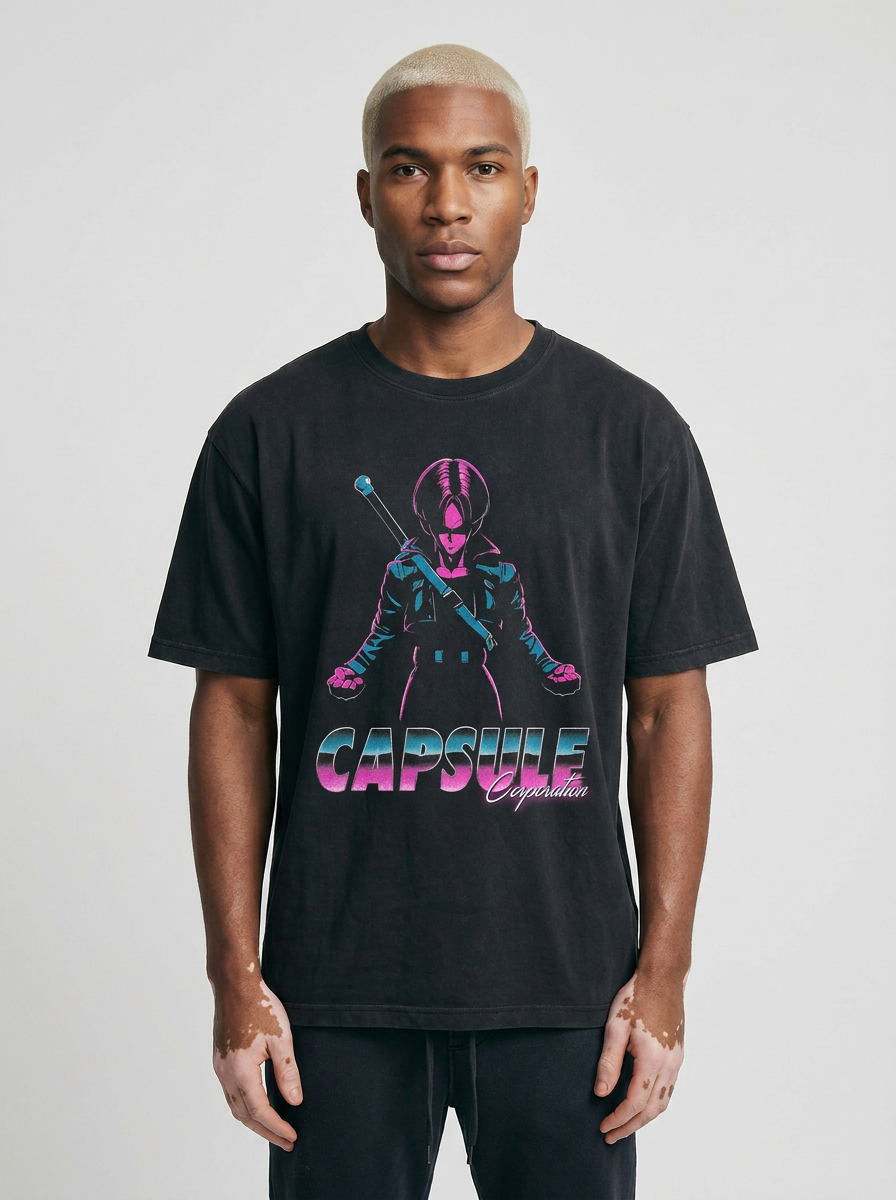 Washed Black Dragon Ball Anime T-shirt for Summer Fashion full body model — oversized boxed t-shirt | Tempus Arc premium anime streetwear
