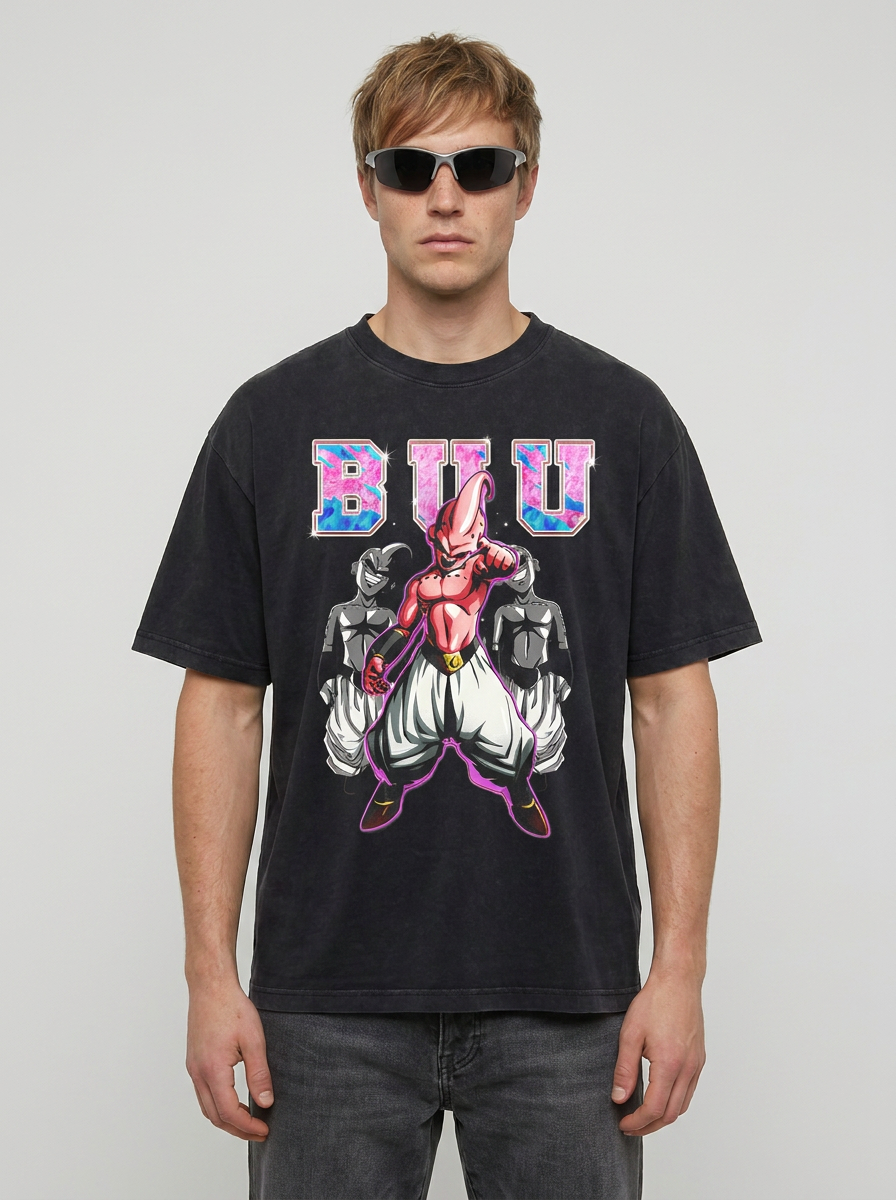 Washed Black Dragon Ball Anime T-shirt for Summer Fashion full body model — oversized boxed t-shirt | Tempus Arc premium anime streetwear