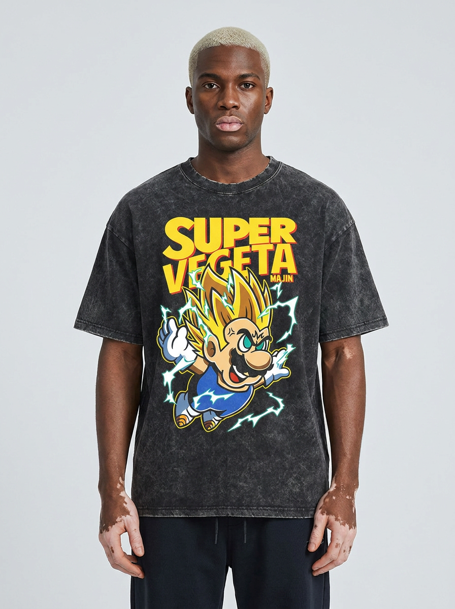 Washed Black Dragon Ball Anime T-shirt for Summer Fashion full body model — oversized boxed t-shirt | Tempus Arc premium anime streetwear