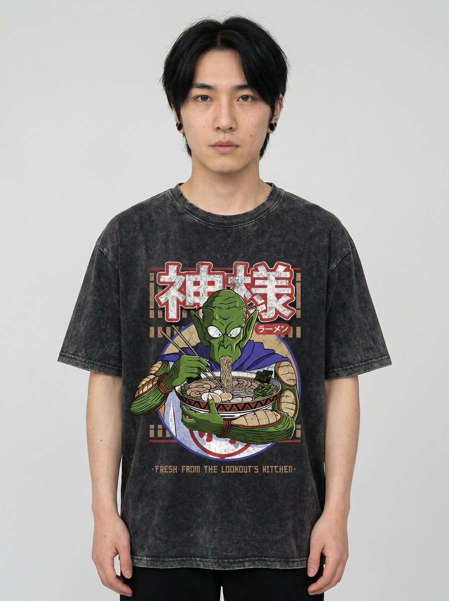 Washed Black Dragon Ball Anime T-shirt for Summer Fashion full body model — oversized boxed t-shirt | Tempus Arc premium anime streetwear