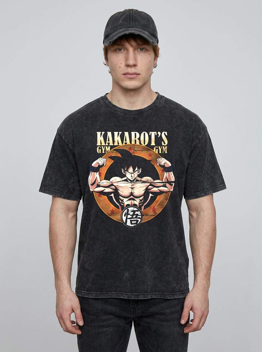 Washed Black Dragon Ball Anime T-shirt for Summer Fashion full body model — oversized boxed t-shirt | Tempus Arc premium anime streetwear