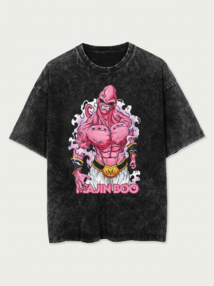 Washed Black Dragon Ball Anime T-shirt for Summer Fashion flat lay front view — washed black oversized t-shirt | Tempus Arc premium anime streetwear