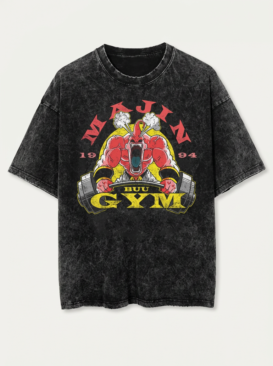 Washed Black Dragon Ball Anime T-shirt for Summer Fashion flat lay front view — washed black oversized t-shirt | Tempus Arc premium anime streetwear