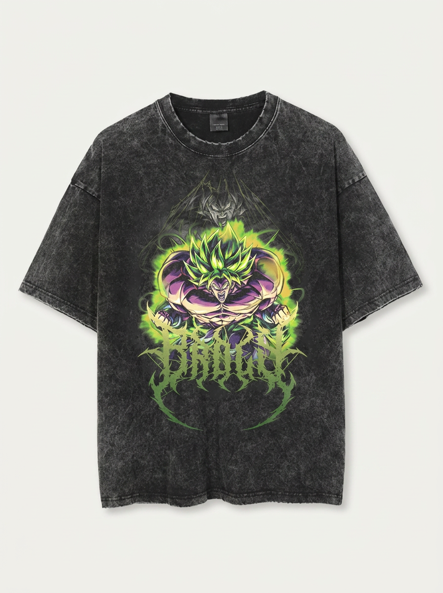 Washed Black Dragon Ball Anime T-shirt for Summer Fashion flat lay front view — washed black oversized t-shirt | Tempus Arc premium anime streetwear