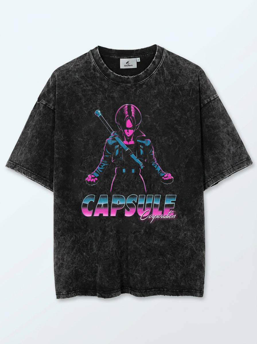 Washed Black Dragon Ball Anime T-shirt for Summer Fashion flat lay front view — washed black oversized t-shirt | Tempus Arc premium anime streetwear