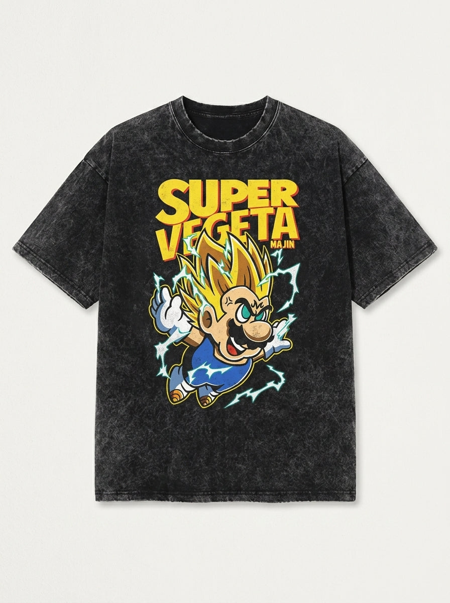 Washed Black Dragon Ball Anime T-shirt for Summer Fashion flat lay front view — washed black oversized t-shirt | Tempus Arc premium anime streetwear