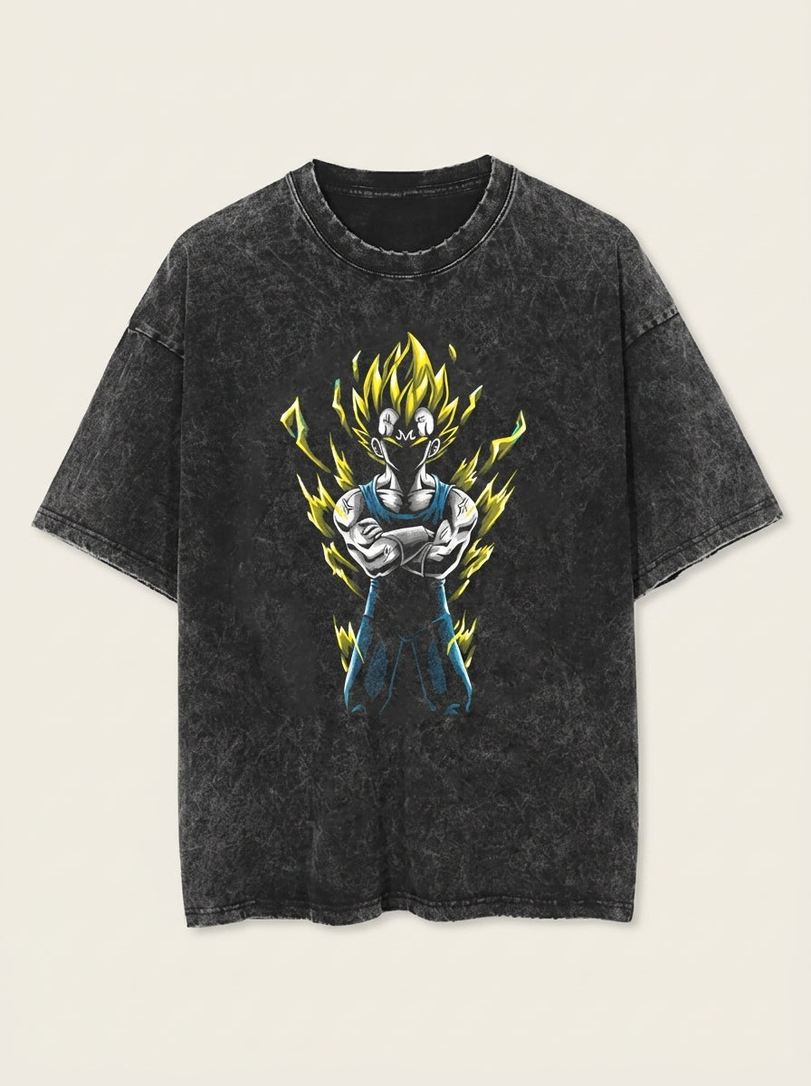 Washed Black Dragon Ball Anime T-shirt for Summer Fashion flat lay front view — washed black oversized t-shirt | Tempus Arc premium anime streetwear