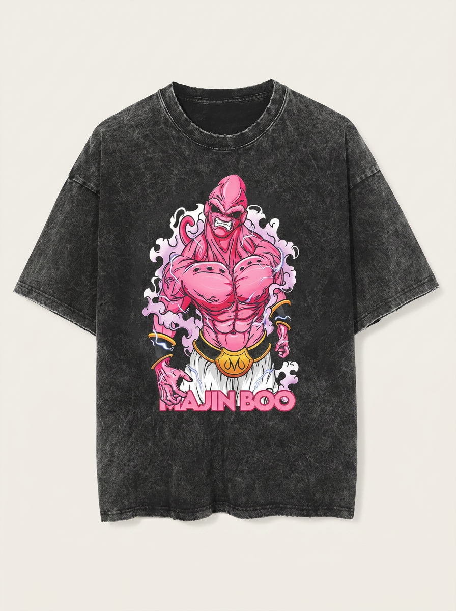 Washed Black Dragon Ball Anime T-shirt for Summer Fashion angle perspective shot — washed cotton t-shirt | Tempus Arc premium anime streetwear