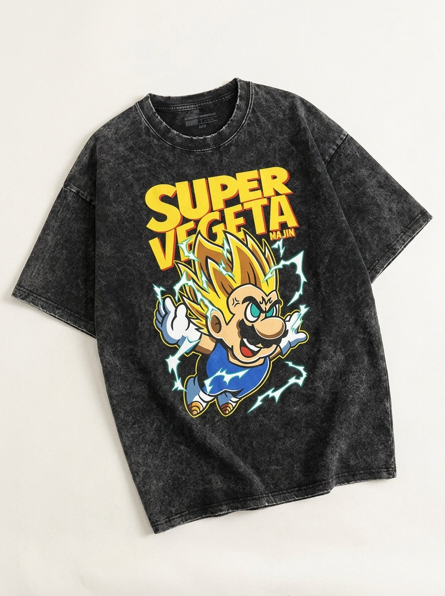Washed Black Dragon Ball Anime T-shirt for Summer Fashion angle perspective shot — washed cotton t-shirt | Tempus Arc premium anime streetwear