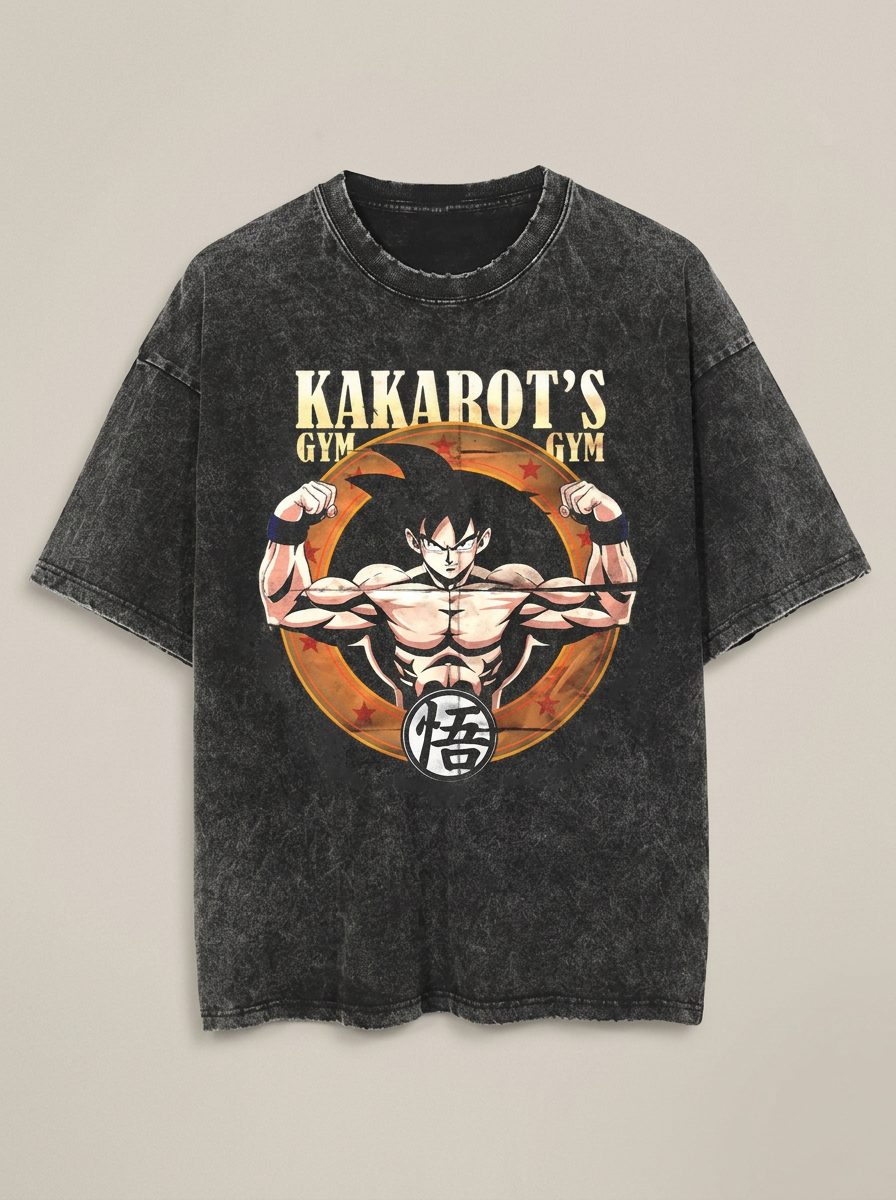 Washed Black Dragon Ball Anime T-shirt for Summer Fashion angle perspective shot — washed cotton t-shirt | Tempus Arc premium anime streetwear