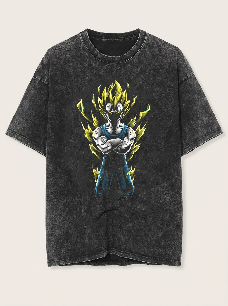 Washed Black Dragon Ball Anime T-shirt for Summer Fashion angle perspective shot — washed cotton t-shirt | Tempus Arc premium anime streetwear