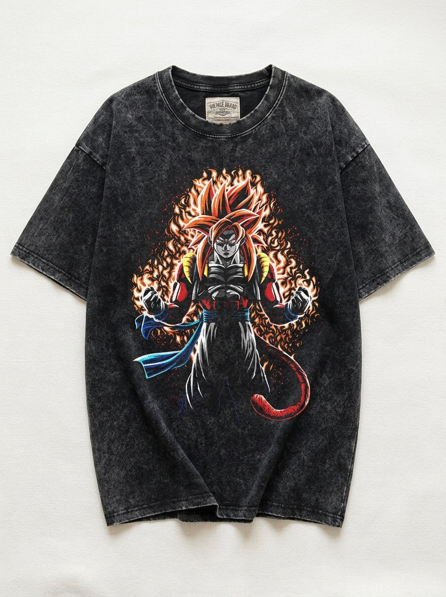Washed Black Dragon Ball Anime T-shirt for Summer Fashion angle perspective shot — washed cotton t-shirt | Tempus Arc premium anime streetwear