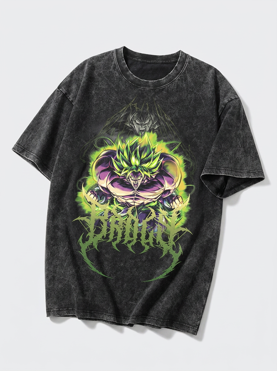 Washed Black Dragon Ball Anime T-shirt for Summer Fashion angle perspective shot — washed cotton t-shirt | Tempus Arc premium anime streetwear