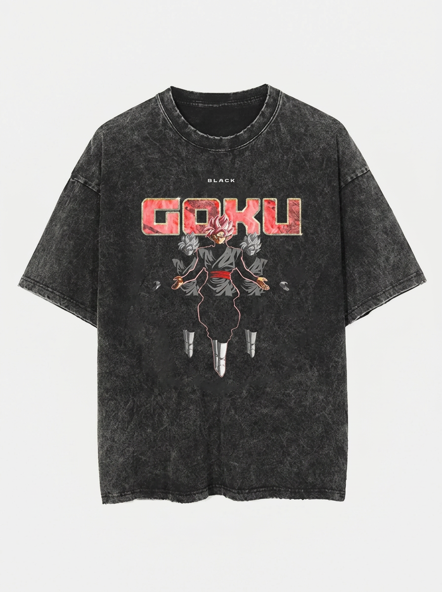 Washed Black Dragon Ball Anime T-shirt for Summer Fashion angle perspective shot — washed cotton t-shirt | Tempus Arc premium anime streetwear
