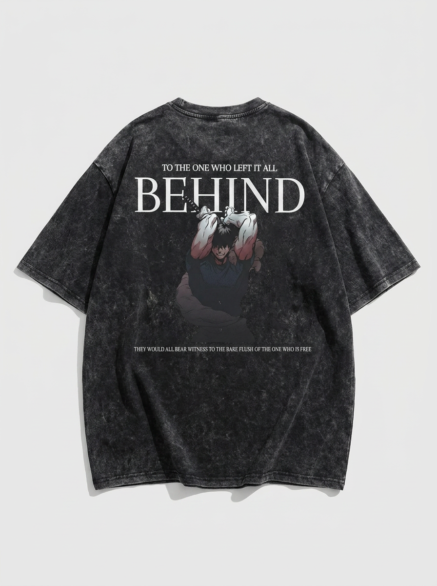 Washed vintage T-shirt street hip-hop anime - N0SQH4P5M angle perspective shot — vintage washed cotton t-shirt | Tempus Arc premium anime streetwear