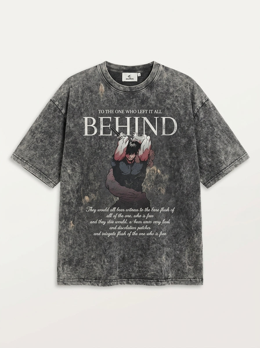 Washed vintage T-shirt street hip-hop anime - N0SQH4P5M flat lay front view — washed black oversized t-shirt | Tempus Arc premium anime streetwear