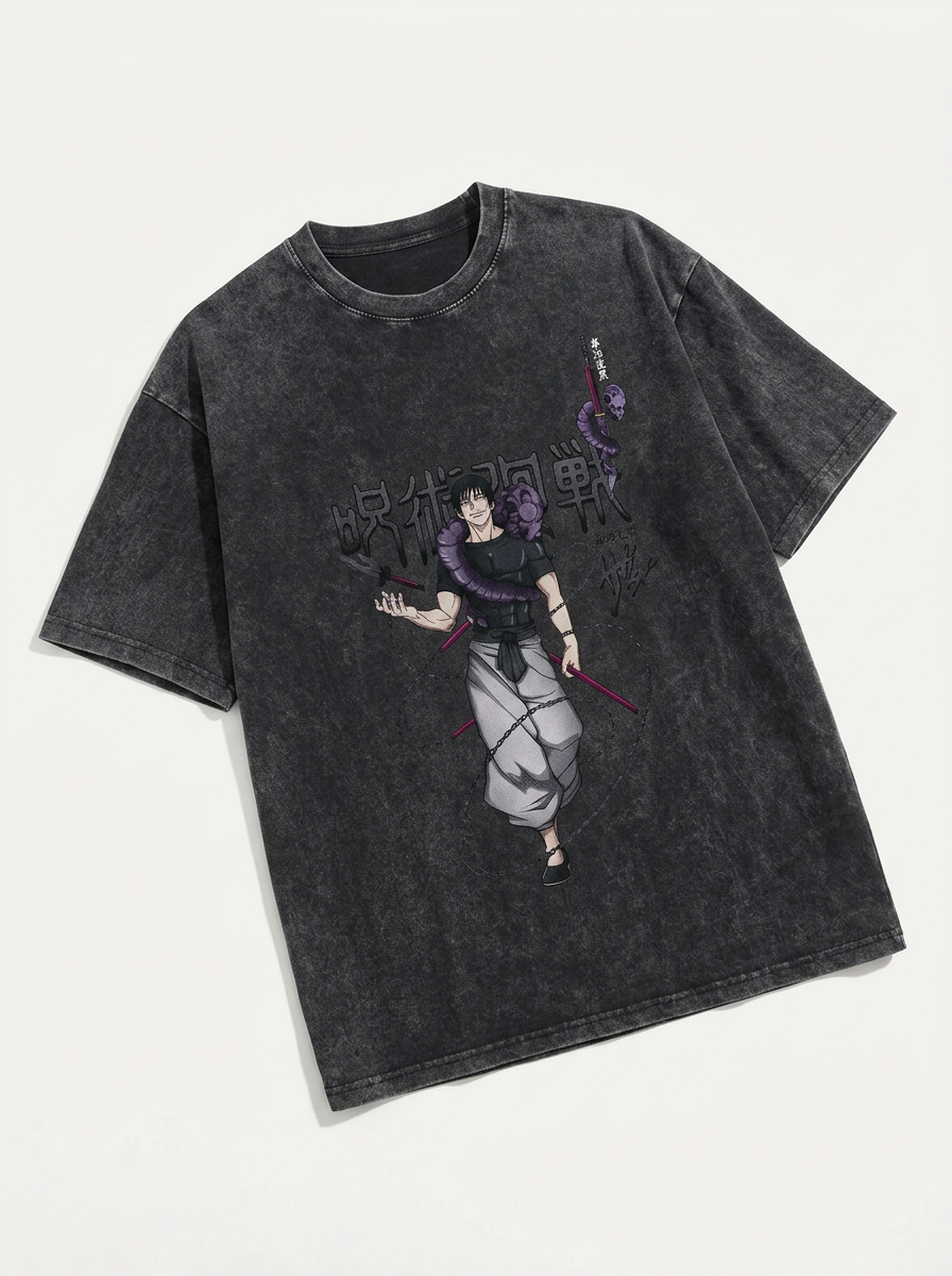 Washed vintage T-shirt street hip-hop anime - KT0O1BY3U angle perspective shot — washed cotton t-shirt | Tempus Arc premium anime streetwear